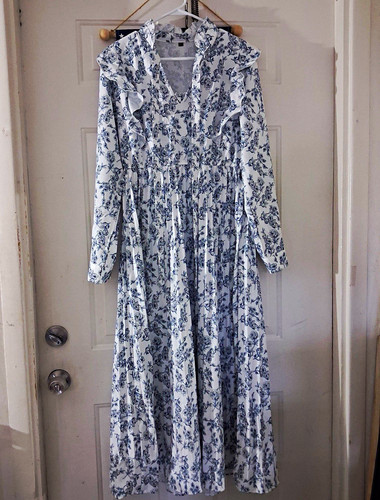 White blue floral maxi dress - maxi,